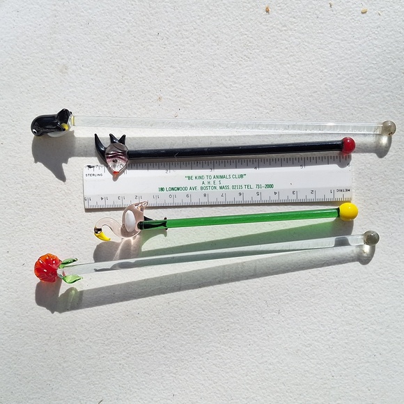 (4) GLASS STIRRERS/ SWIZZLE STICKS HANDBLOWN Decoration at the the top - Picture 7 of 7